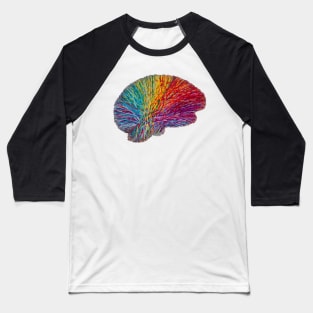 White Matter Brain - Embroidered Look - Rainbow Brain Baseball T-Shirt